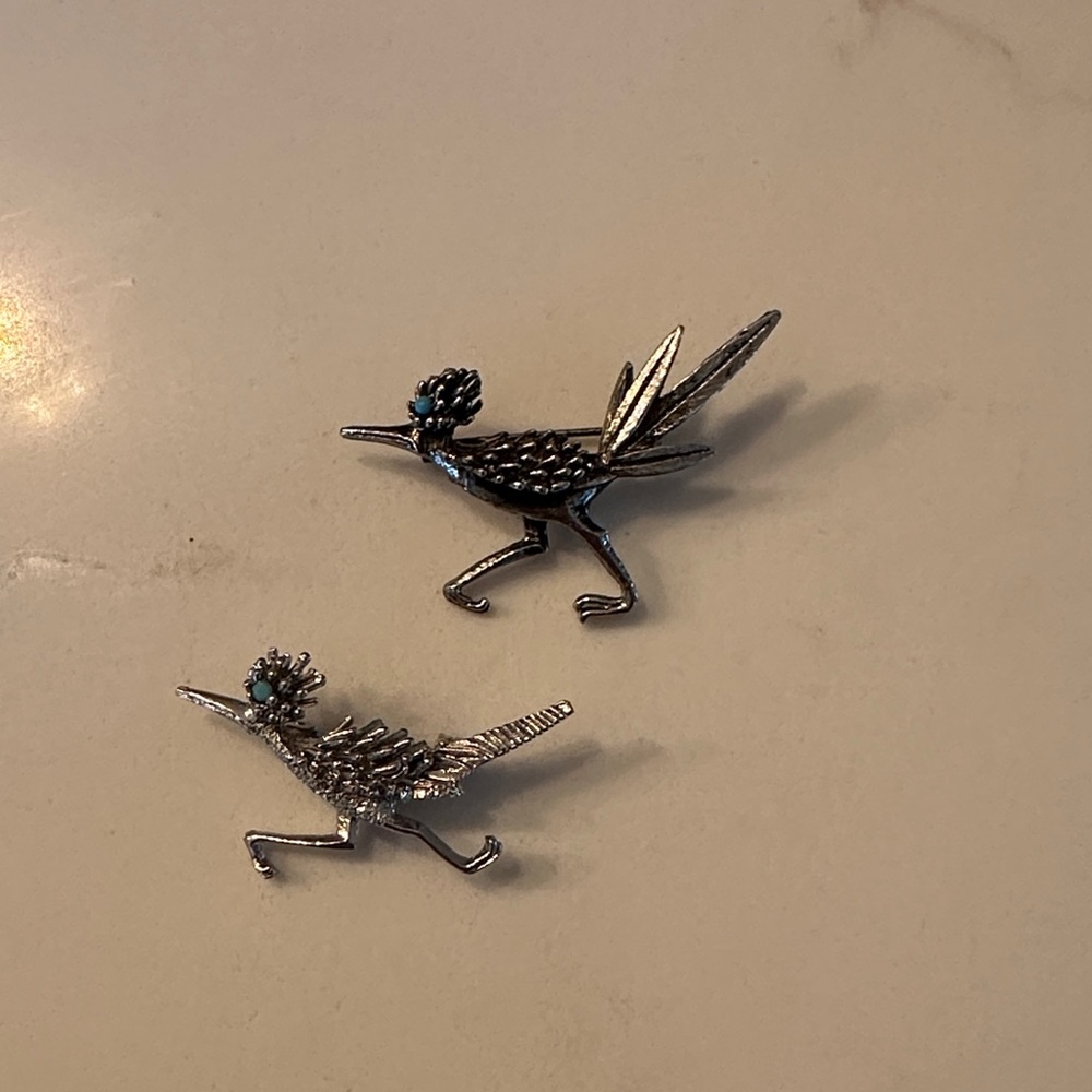 Silver Tone Roadrunner Brooches